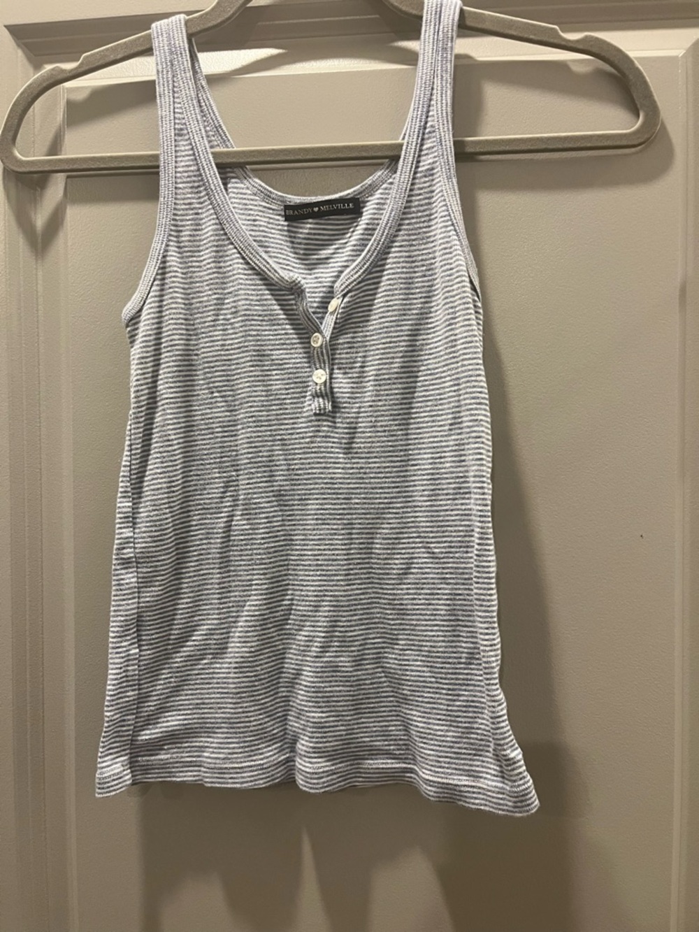 Vintage Brandy Melville Blue & White Striped Ribbed Tank Top